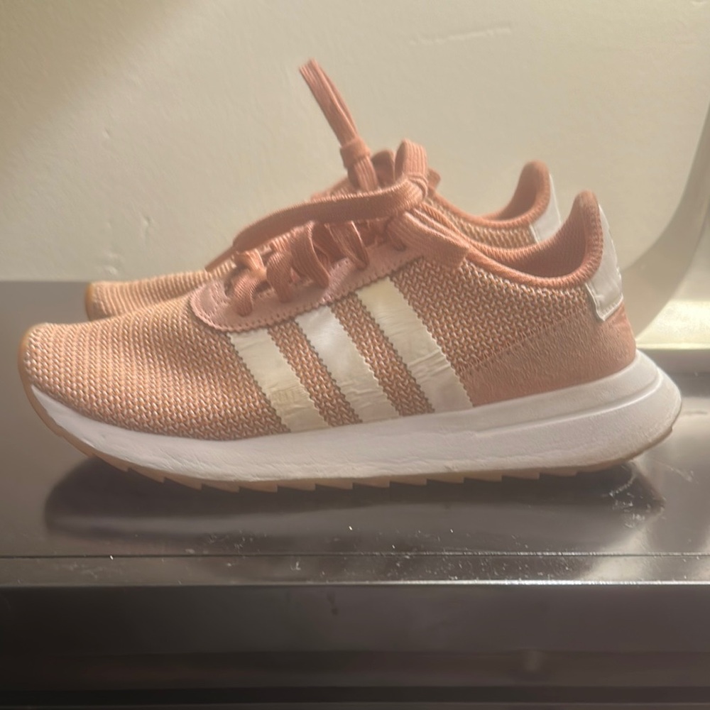 Girls Adidas pink and white sneakers